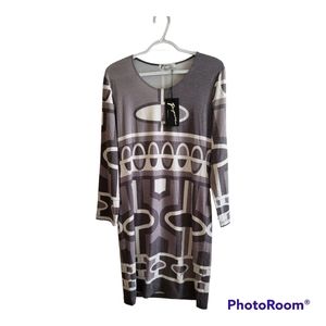 Paganne signed gray and white Op Art Geometric Print Dress New Size; M